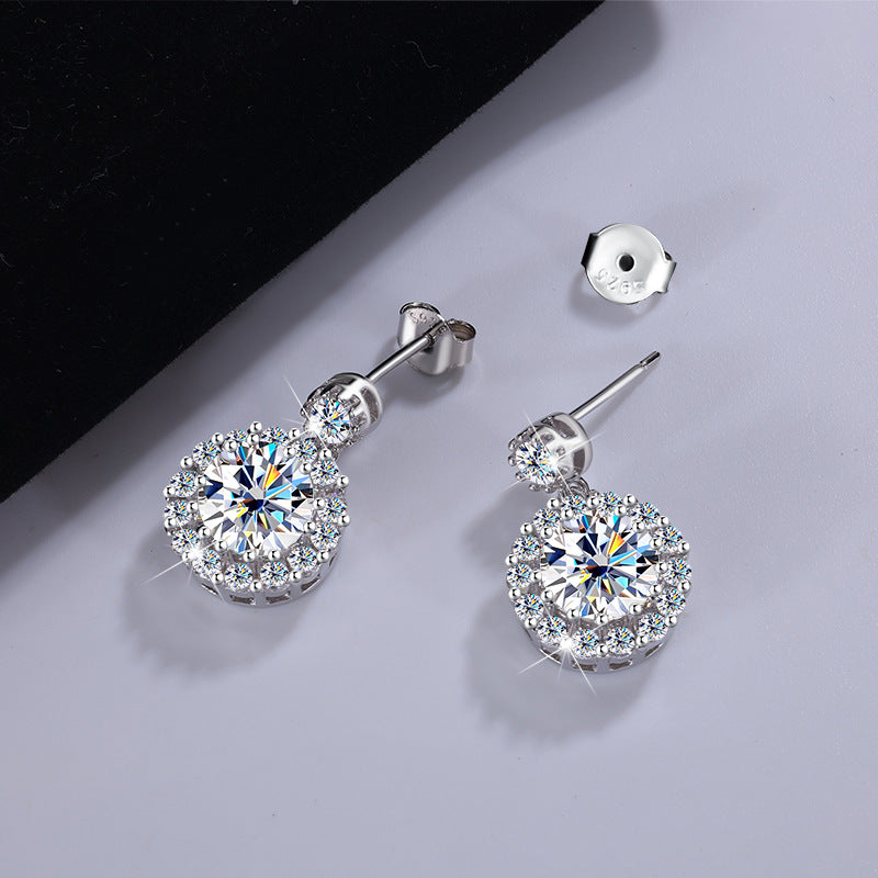 Cross-Border Direct Sales S925Sterling Silver Moissanite Round Stud Earrings Simple Elegant High-end Earrings Moissanite Jewelry Wholesale