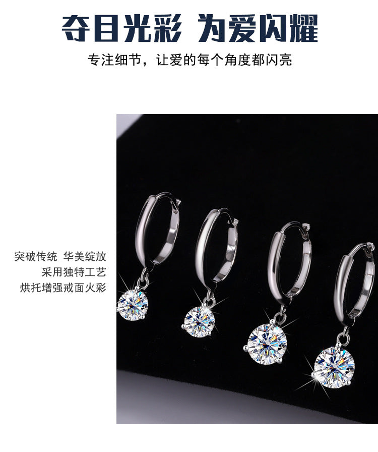 Europe and america cross border S925Sterling Silver Three-Prong Earrings Moissanite Ear Jewelry Classic Simple Hoop Moissanite Stud Earrings Wholesale