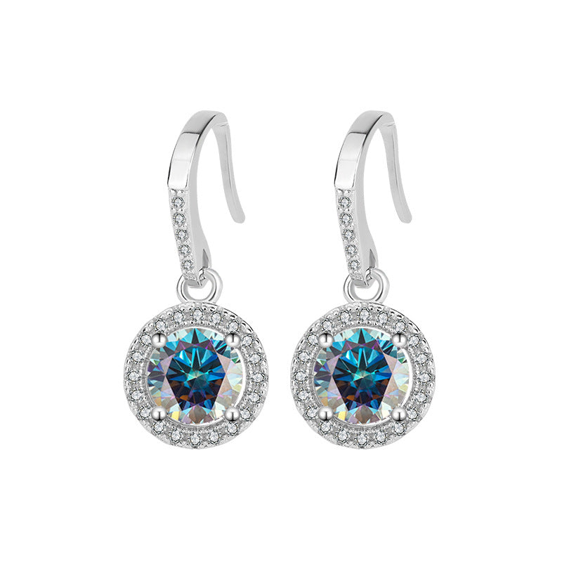 Cross-Border S925Silver Moissanite Luxury Round Stone Silver Ear Hook Source Factory Accessories Jewelry Wholesale Live Handmade