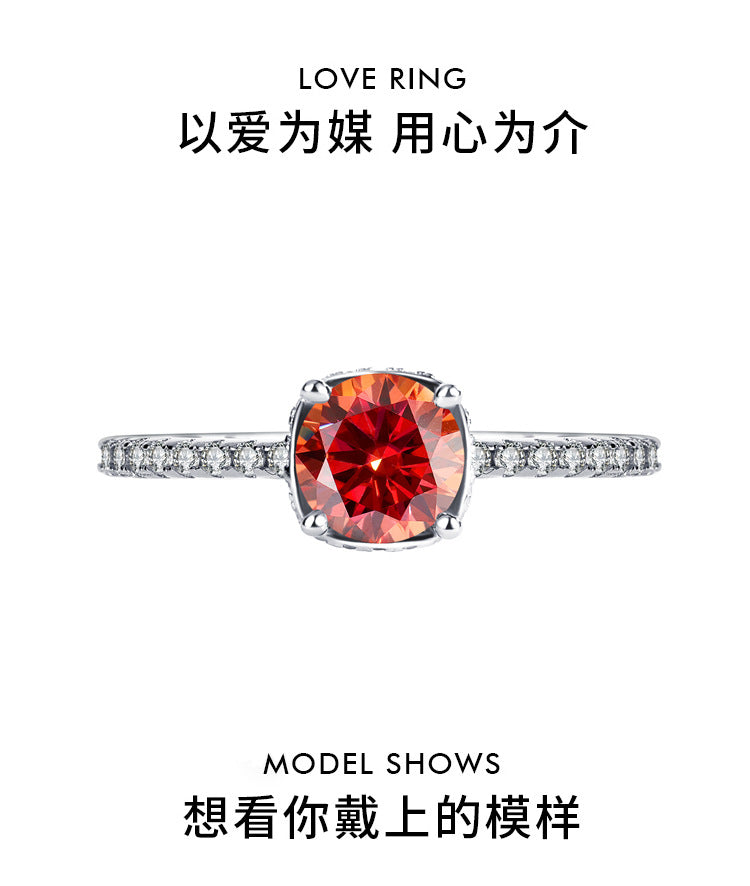 s925Sterling Silver Sunset Color Moissanite Ring for Women, TikTok Popular Fashion Wedding Ring, Live Wholesale