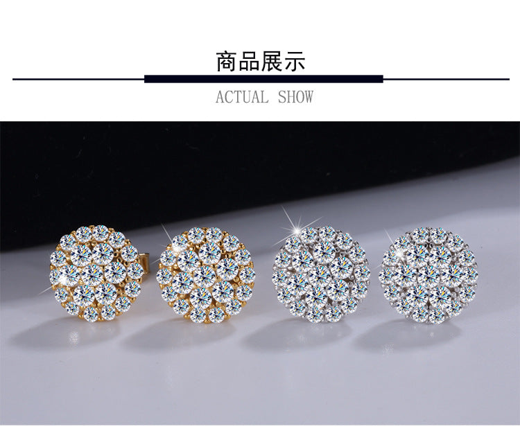 Europe and america cross border S925Sterling Silver Hip-Hop Style Full Diamond Moissanite Trendy Personality High-End Unisex Earrings