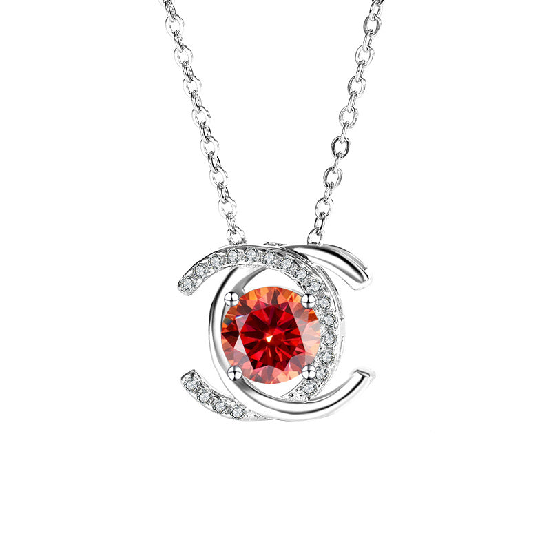 S925Sterling Silver Double C Xiaoxiangjia Necklace Moissanite Diamond Pendant Single Diamond Simple Luxury Versatile Collarbone Chain Wholesale