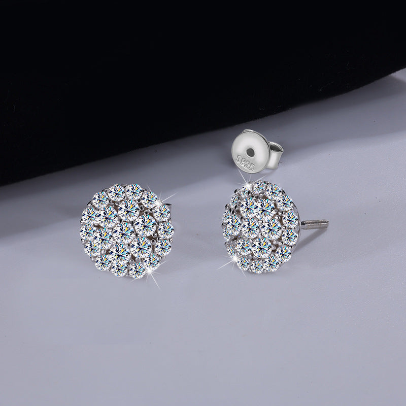 Europe and america cross border S925Sterling Silver Hip-Hop Style Full Diamond Moissanite Trendy Personality High-End Unisex Earrings