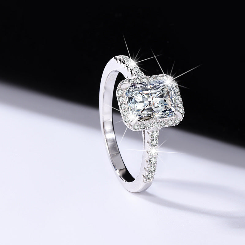 Amazon eBay Cross-Border Dropshipping Emerald Cut Irregular Shape Women's Sterling Silver Moissanite Closed Ring Factory Direct Sale