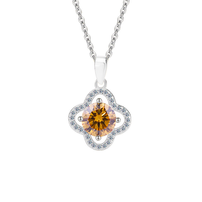 S925Sterling Silver Moissanite Four-Leaf Clover Necklace Flower Pendant Fashion High-End Moissanite Collarbone Chain Factory Wholesale