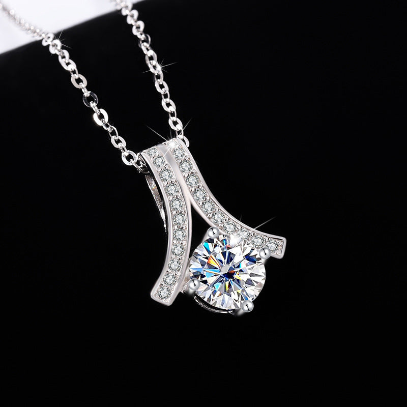 s925Sterling Silver Herringbone Necklace Silver Pendant Moissanite Women's Classic Jewelry Fashion Collarbone In Stock Wholesale