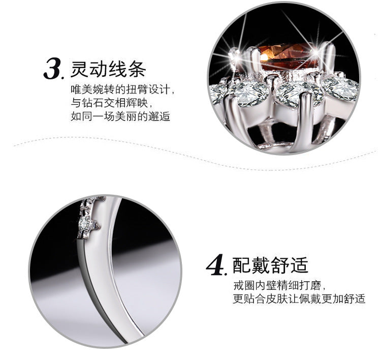 S925Sterling Silver Colorful Moissanite Ring for Women Sunflower Flower Diamond Ring TikTok Live Streaming Source Dropshipping