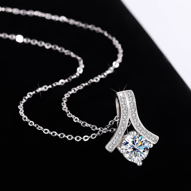 s925Sterling Silver Herringbone Necklace Silver Pendant Moissanite Women's Classic Jewelry Fashion Collarbone In Stock Wholesale
