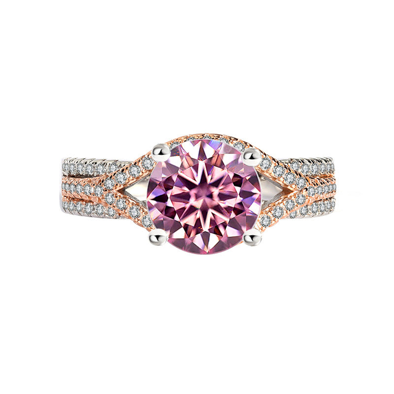 Moissanite Ring for Women Silver Ring Split Gold Exaggerated Two Colors ins Jiezi TikTok Live Moissanite Source