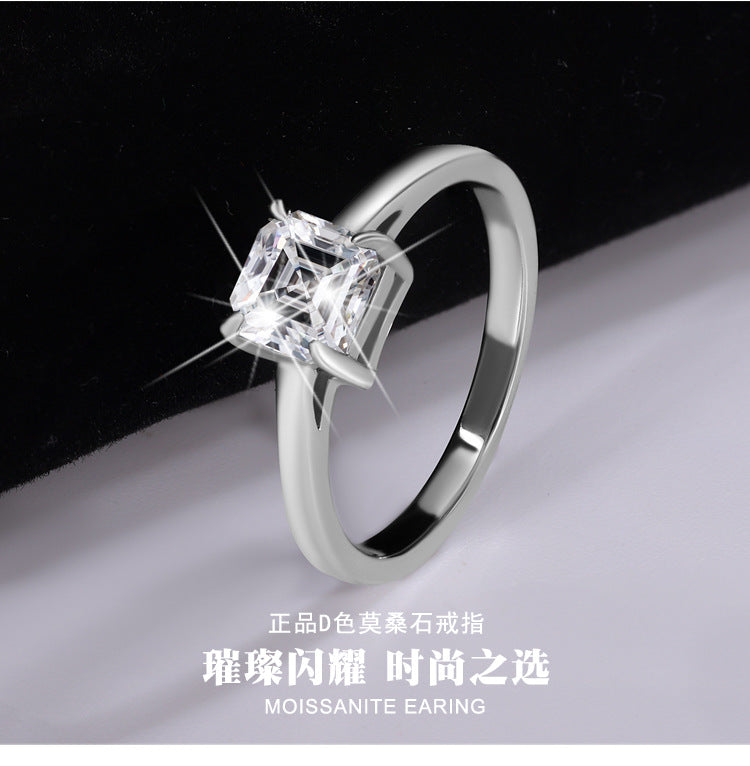 Hot Sale s925Pure Silver Ring Moissanite Ring D Color1Carat Ass Cut Moissanite Ring Jewelry Wholesale