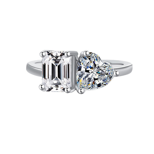Cross-border European and American Live Streaming925Pure Silver Moissanite Classic1Carat Ring Irregular Moissanite Asymmetric Women's Ring