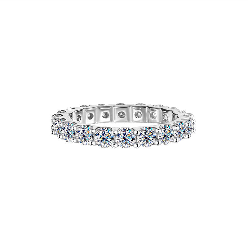 Exclusive for cross-border S925Sterling Silver Moissanite Ring for Women Full Diamond Simple Row Ring Platinum Plated High-end Women's Ring Wholesale