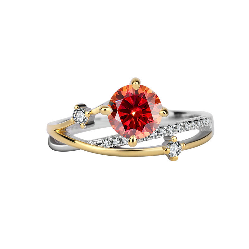 New One Carat Four-Prong Inlaid Sterling Silver Gold Color-Blocked Moissanite Simulated Diamond Women's Ring Direct Sale