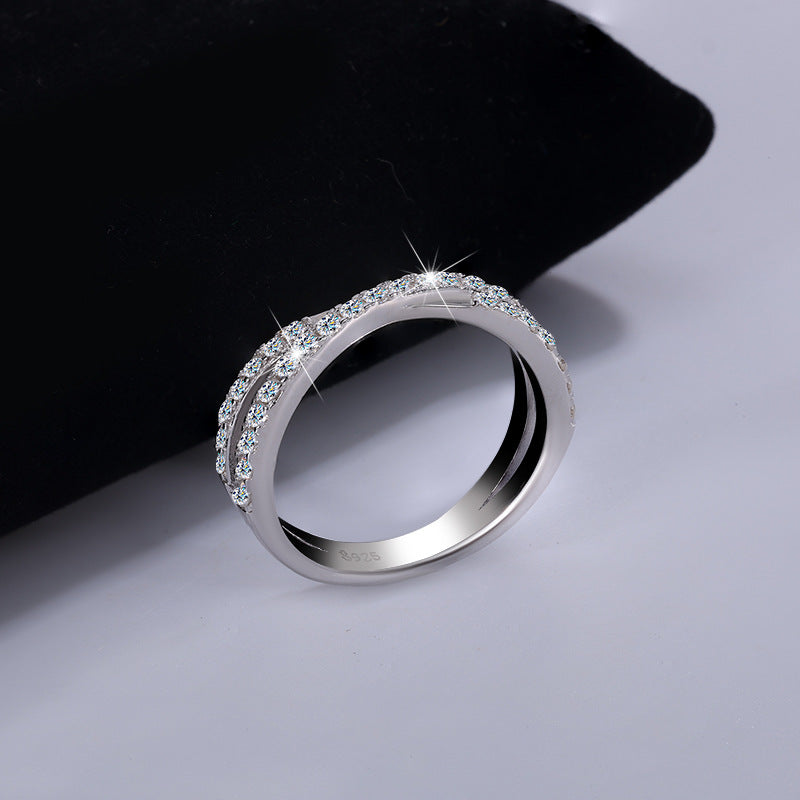 Cross-border hot selling S925Sterling Silver Band Ring X Moissanite Layered Ring Simple Ring Elegant Women's Jewelry Wholesale