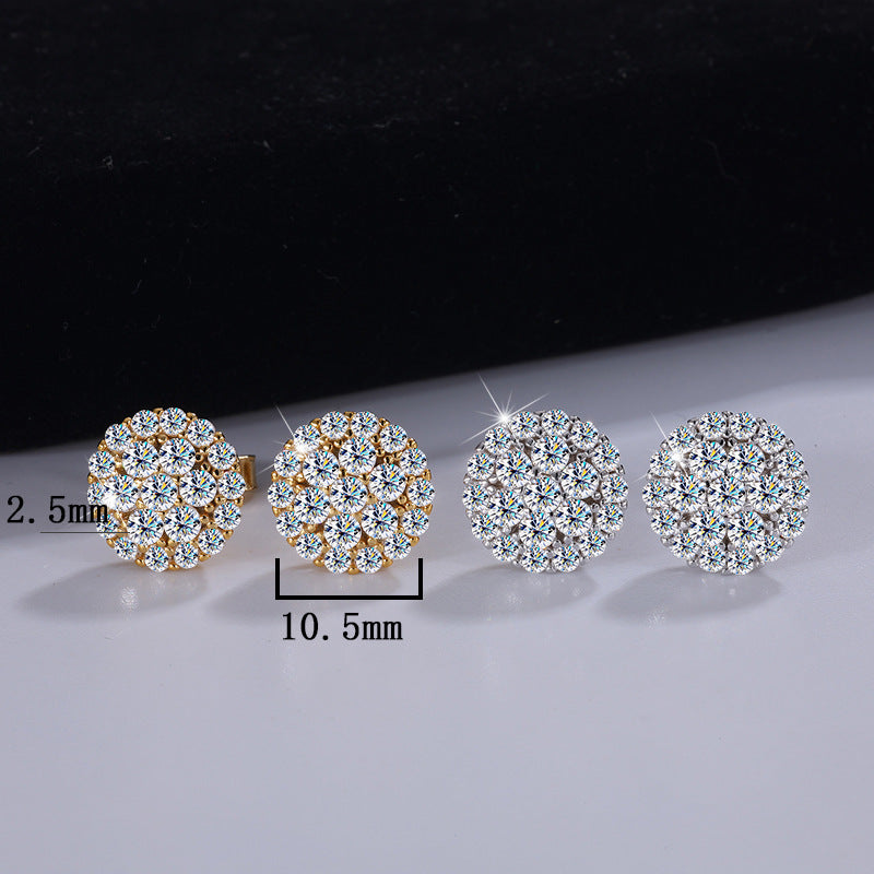 Europe and america cross border S925Sterling Silver Hip-Hop Style Full Diamond Moissanite Trendy Personality High-End Unisex Earrings