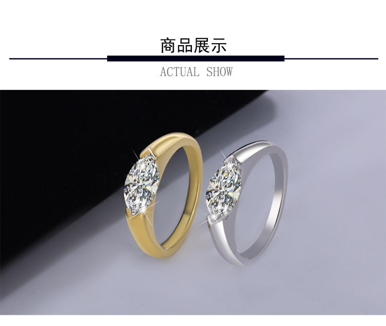 Best seller in europe and america S925Sterling Silver Moissanite Horse Eye Ring Simple Fashion High-end Classic Women's Ring Factory Wholesale