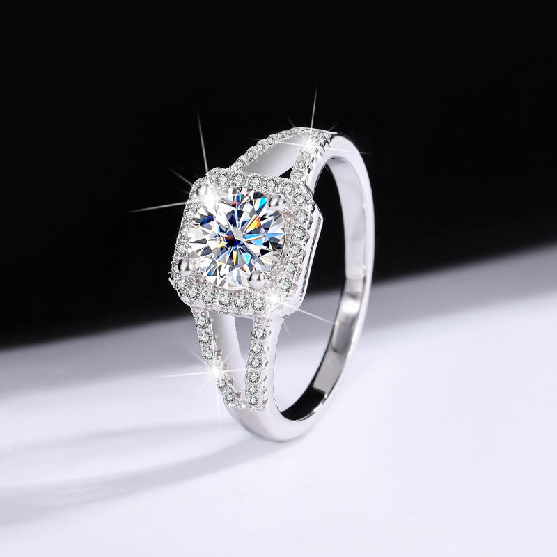 S925Sterling Silver Ring Double Row Square Moissanite Ring Proposal Wedding Women's Diamond Ring Manufacturer Wholesale Genuine Diamond Direct Sale