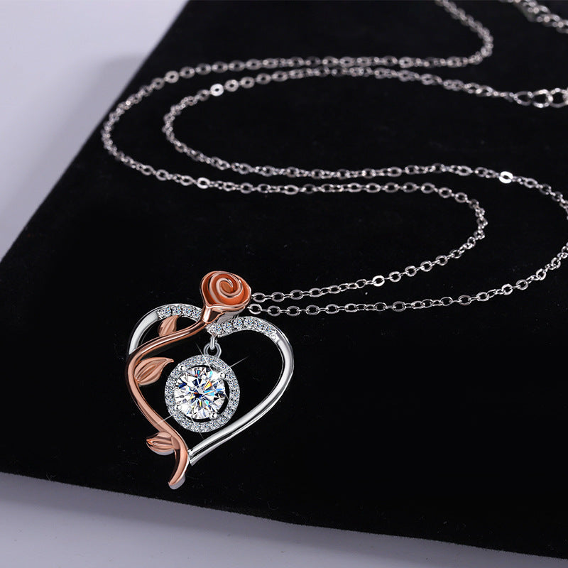 Cross-Border Europe and America S925Sterling Silver Beating Heart Clavicle Chain Necklace for Women Simple High-end Pendant Jewelry Wholesale Accessories