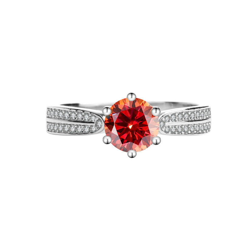 S925Silver Moissanite Starlight Queen Ring Wedding Proposal Pure Silver Ring Six-Prong Diamond Female Factory Brilliant