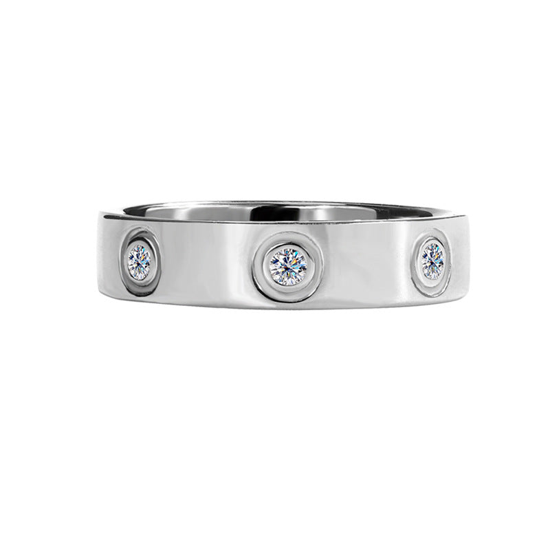 Manufacturer's Cross-Border Hot Sale925Silver Moissanite Simple7Diamond Women's Ring White Gold Diamond Simulated Diamond Ring Couple Ring