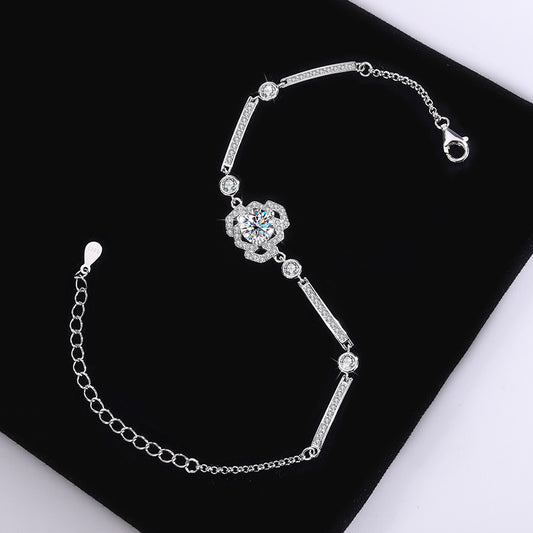 S925Silver Moissanite Rose Bracelet Moissanite Camellia Simple Style TikTok Kuaishou Live Streaming Factory Direct Sale