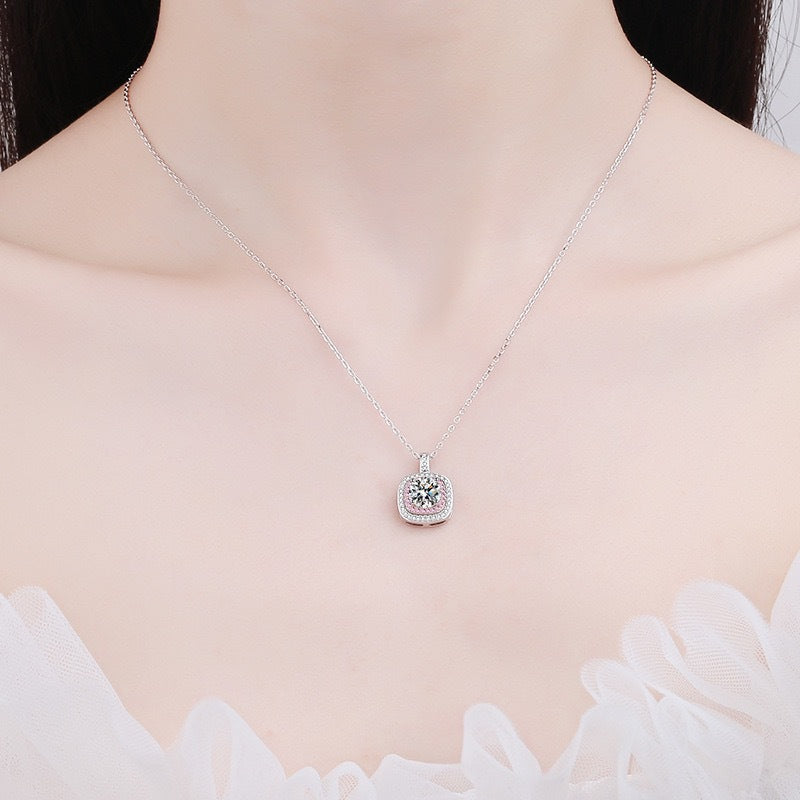 Exclusive for cross-border S925Sterling Silver Square Pendant Necklace for Women with Micro Pave Moissanite Diamond Pendant Clavicle Chain Wholesale for Live Streaming
