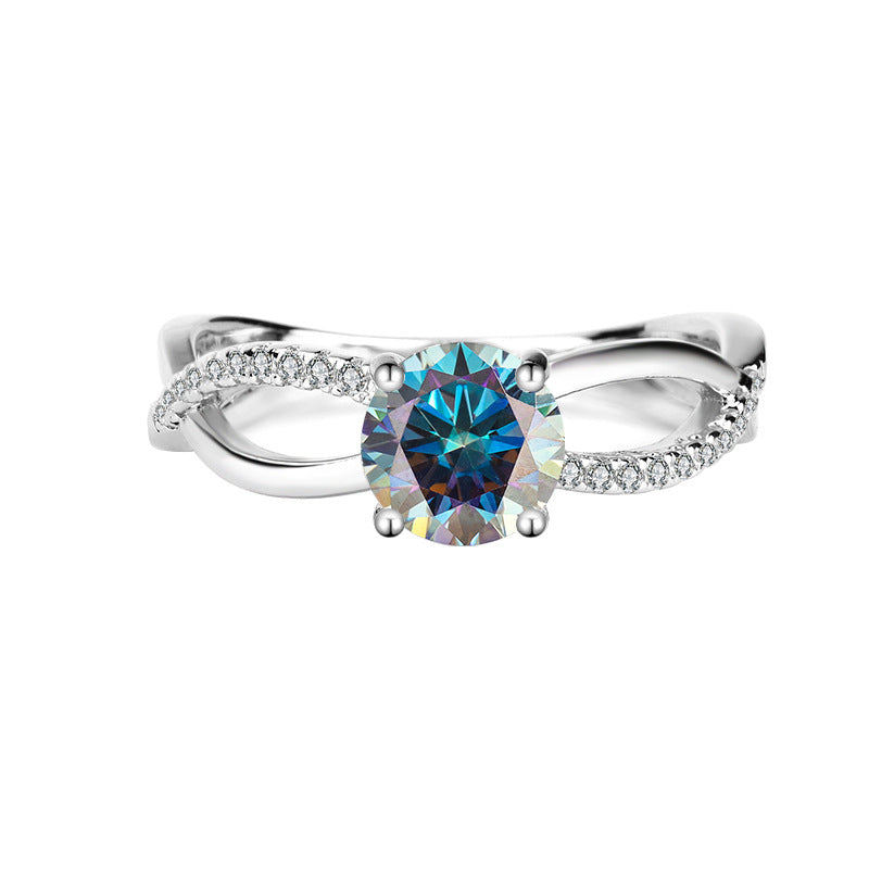 Pure Silver Genuine Moissanite Liu Shi Same Style Women's Diamond Ring1Carat Wedding Real Diamond Proposal Ring for Girlfriend