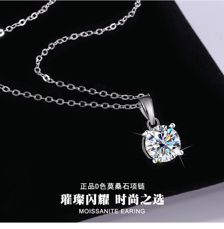 Exclusive for cross-border S925Silver Four-Claw Necklace Moissanite Diamond Pendant Simple Luxury Versatile Collarbone Chain Factory Wholesale