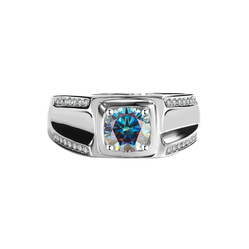 Source Manufacturer S925Pure Silver Moissanite Men's Ring1Carat Double Row Micro Inlaid Large Men's Ring Luxury European and American Fashion