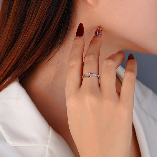 S925Silver Moissanite Heart-to-Heart Ring Korean Version Simple Row Diamond Internet Celebrity Niche Design Ring Cross-Border Wholesale