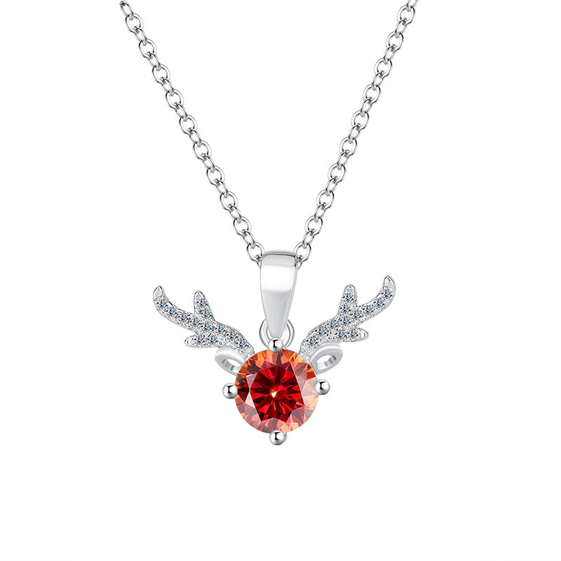 Cross-border Factory Wholesale S925Sterling Silver Moissanite Necklace with Deer Antler Pendant Fashionable High-end Versatile