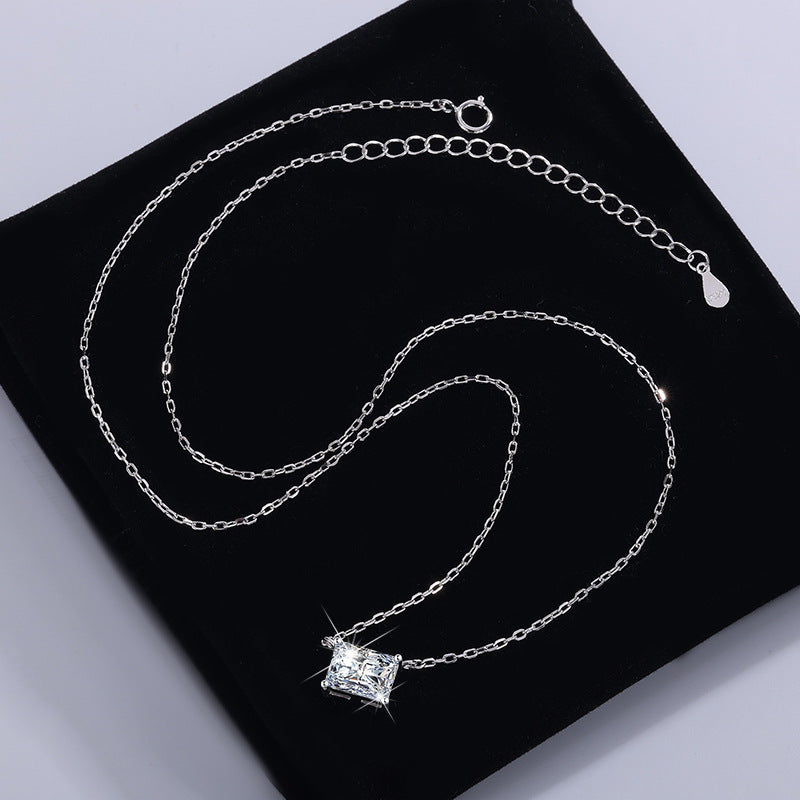 Cross-Border Delivery S925Silver Necklace Moissanite Irregular Diamond Pendant Sugar Cube Cut High-end Collarbone Chain In Stock Wholesale