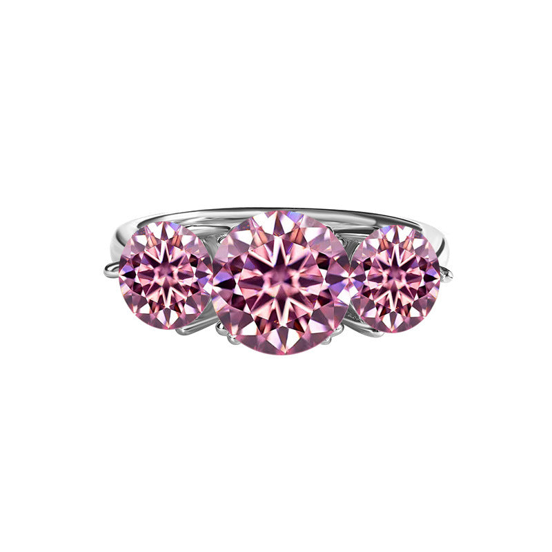 Cross-Border Europe and America S925Silver Moissanite Three Lives Stone4Carat Ring Fashion Light Luxury Style Women's Wedding Ring Wholesale