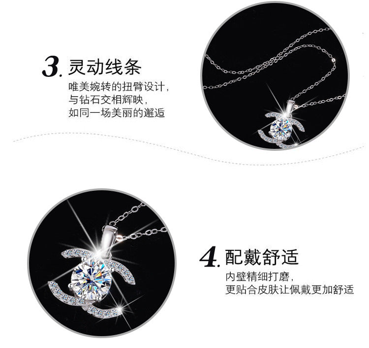 Exclusive for cross-border S925Pure Silver Moissanite Small Chanel Style Pair C Pendant High-End Versatile Full Diamond Necklace Factory Wholesale