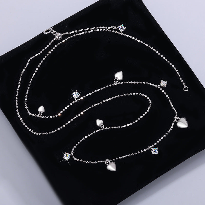 S925Pure Silver Heart Tassel Dynamic Moissanite Necklace Light Luxury High-End Fairy Style Collarbone Chain Factory Wholesale