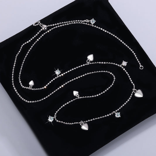 S925Pure Silver Heart Tassel Dynamic Moissanite Necklace Light Luxury High-End Fairy Style Collarbone Chain Factory Wholesale