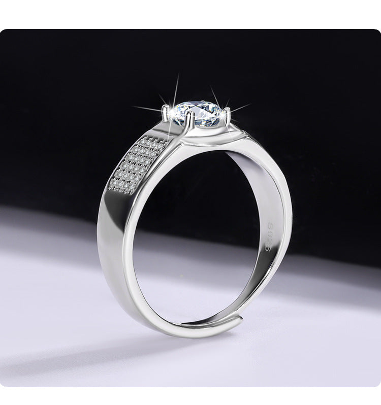 Authentic D Moissanite Starry Sky Men's Ring Pure Silver Platinum Plated One Carat Moissanite Men's Ring Manufacturer Wholesale