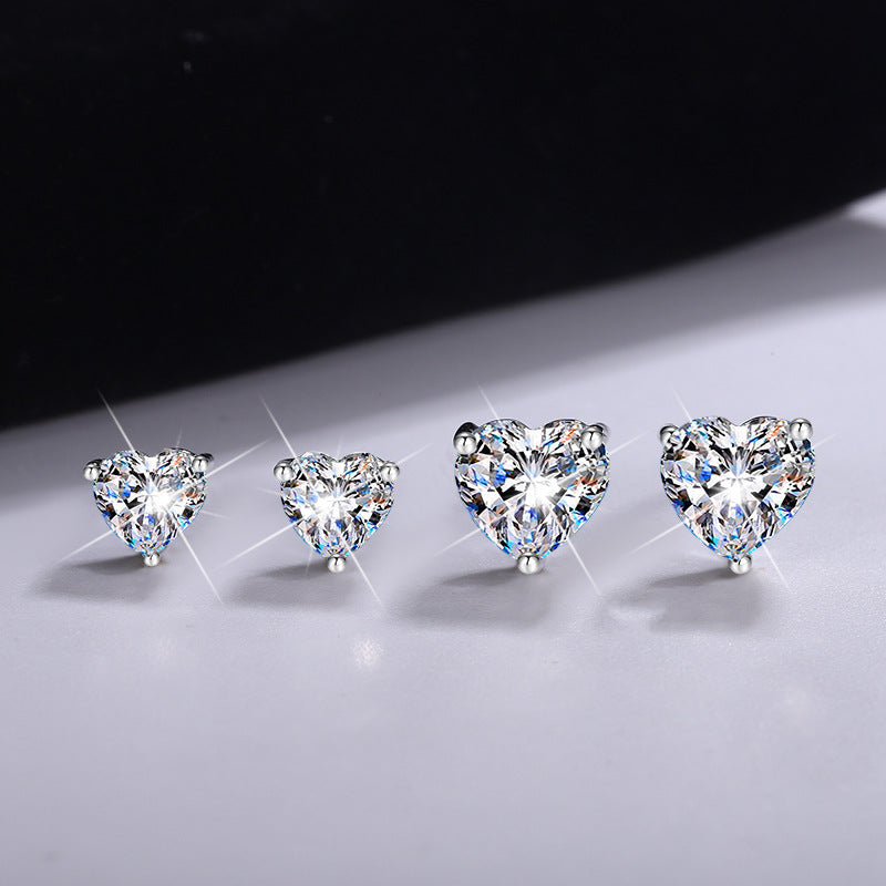 Cross-border hot selling S925Silver Earrings for Women Heart-Shaped Moissanite Simple Earrings Gift for Girlfriend or Best Friend Wholesale from Manufacturer