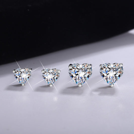 Cross-border hot selling S925Silver Earrings for Women Heart-Shaped Moissanite Simple Earrings Gift for Girlfriend or Best Friend Wholesale from Manufacturer