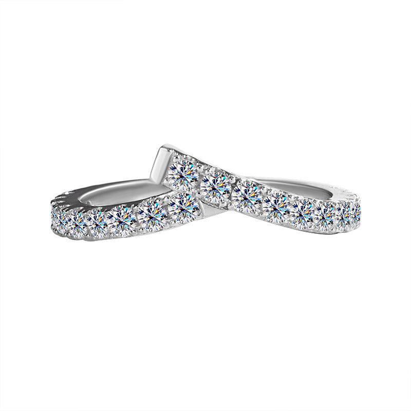 Cross-Border S925Sterling Silver Ring for Women Asymmetric Cross Row Diamond Style High-end Simple Stacking Ring Wholesale