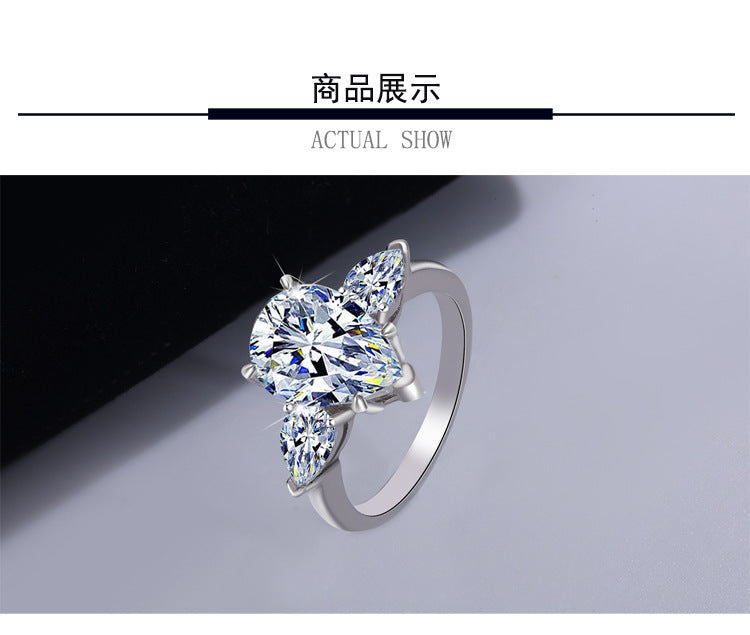 Best seller in europe and america S925Silver Moissanite Water Drop Pear-Shaped Ring with Luxurious Irregular Cut Diamonds 4Wholesale Women's Carat Rings