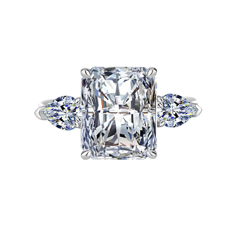 S925Silver Moissanite Ring5Carat Rectangular Emerald Cut Radiant Cut Luxury Inlaid Irregular Diamond Women's Ring Wholesale