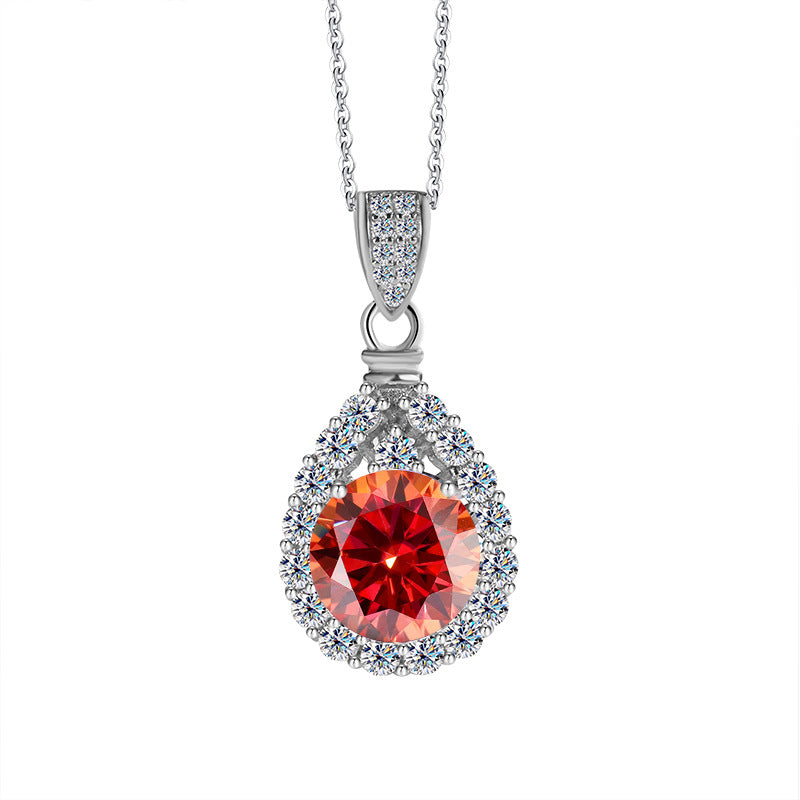 Cross-border hot selling S925Sterling Silver Moissanite Necklace for Women Water Drop Pendant High-end Fashion Versatile Necklace Wholesale