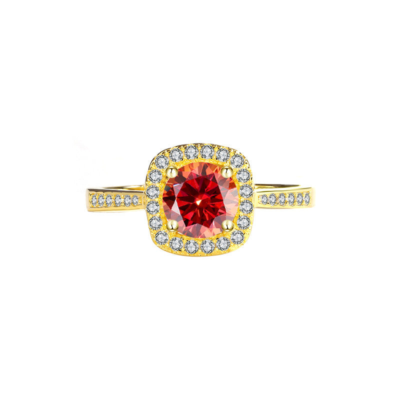 Cross-Border925Genuine Silver D Moissanite Ring for Women, Luxurious Diamond Square Bag, Couple Rings, Proposal and Wedding Diamond Ring