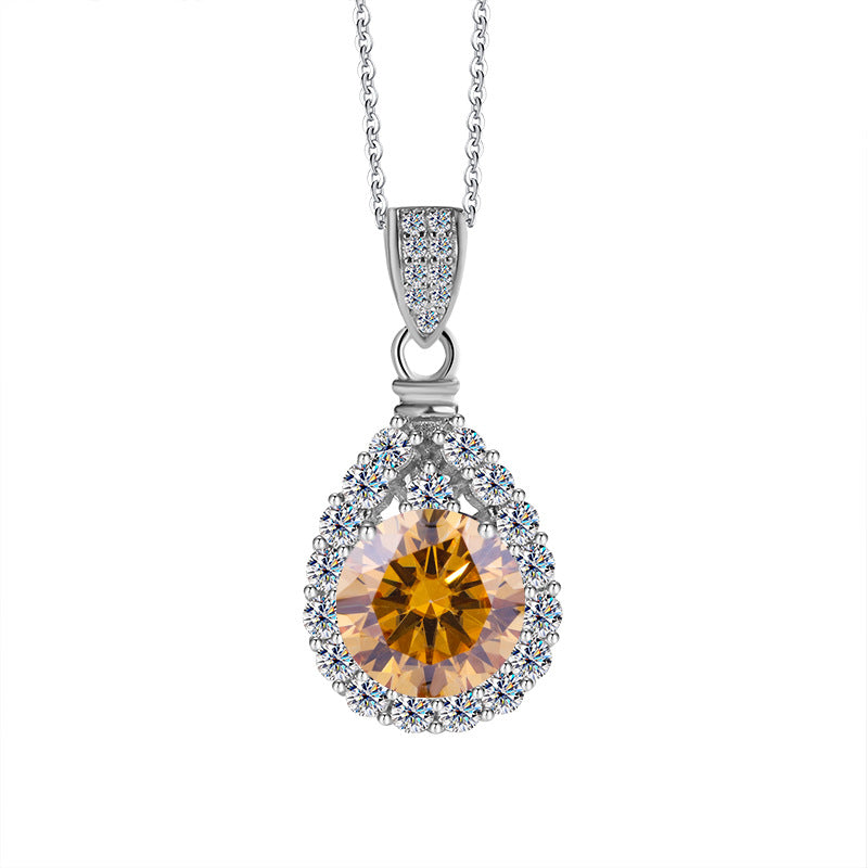 Cross-border hot selling S925Sterling Silver Moissanite Necklace for Women Water Drop Pendant High-end Fashion Versatile Necklace Wholesale