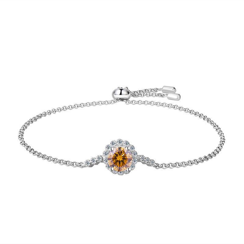 S925Sterling Silver Moissanite Round Bracelet Fashion Simple Small Daisy Bangle for Women Adjustable Size Factory Wholesale