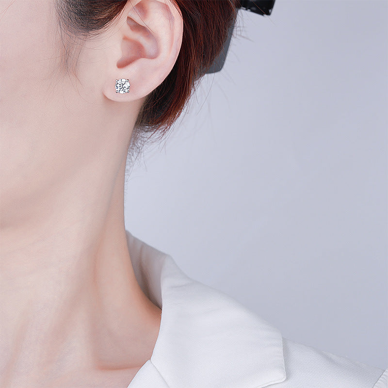 Cross-Border925Silver Moissanite Earrings Four Prong Screw Earrings 50Points1Carat 2Carat Fashion Simple Earrings