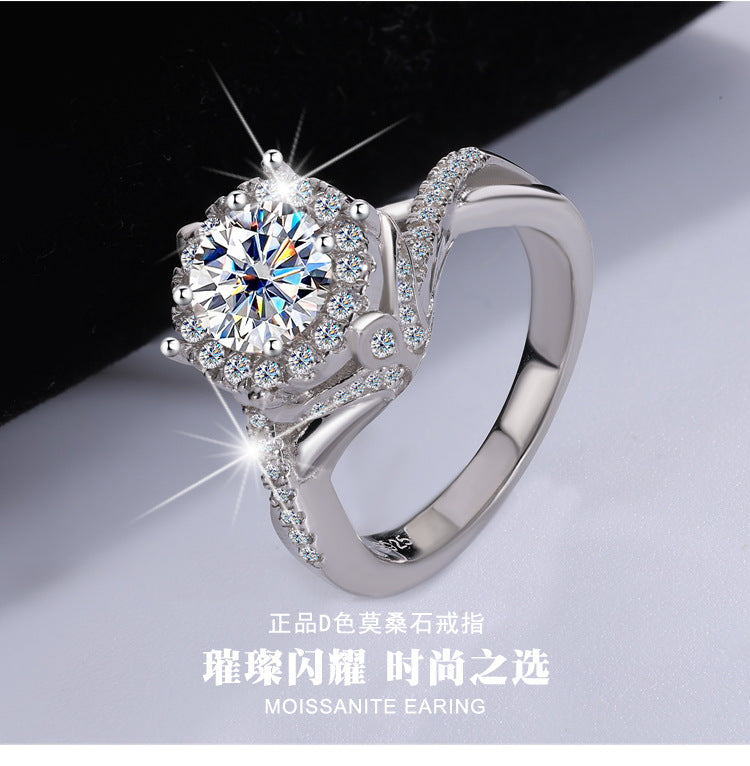 Europe and America Cross Border Hot Sale S925Pure Silver Royal Estate Moissanite Heavy Craft Luxurious Setting Women's Ring High-end Diamond Ring Wholesale