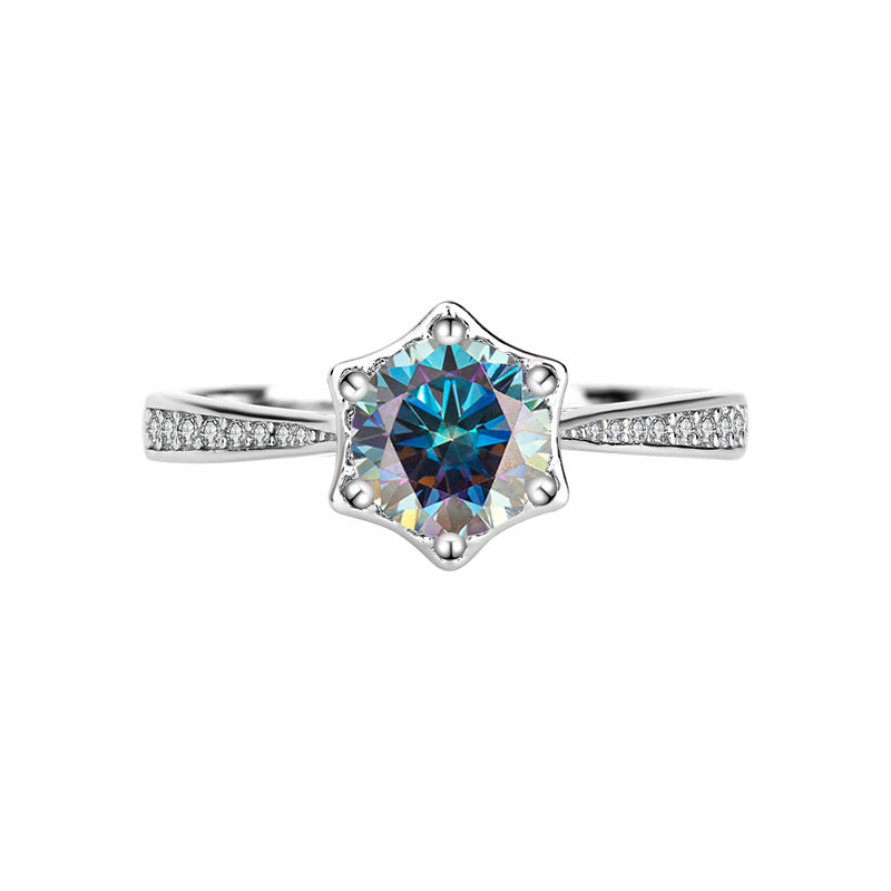 S925Pure Silver Genuine Moissanite Hexagram Diamond Ring for Women Couple Rings Wedding Proposal Birthday Gift for Girlfriend