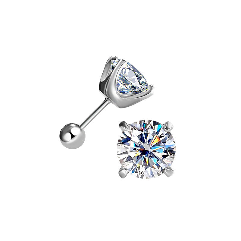 Cross-Border925Silver Moissanite Earrings Four Prong Screw Earrings 50Points1Carat 2Carat Fashion Simple Earrings